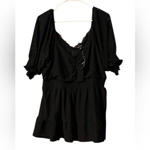 Torrid Black Eyelet Babydoll Blouse (NWT)
